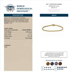 WGI 1.50Ct Natural Round Diamond Tennis Bracelet 9k Yellow Gold Ready To Ship
