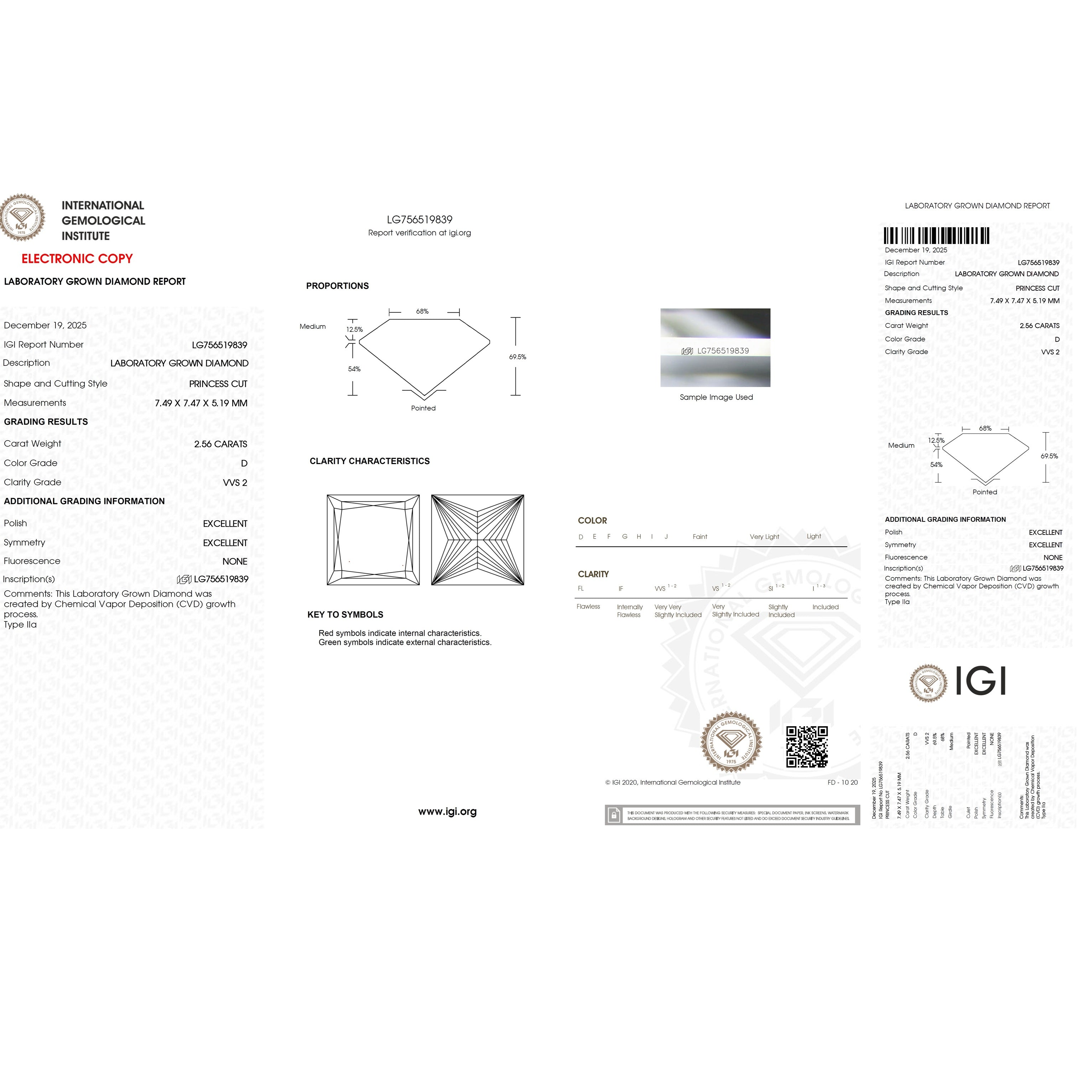 Ready To Ship IGI 5.07Ct D/VVS Lab Grown Princess Diamond Stud Earring 9k Rose Gold