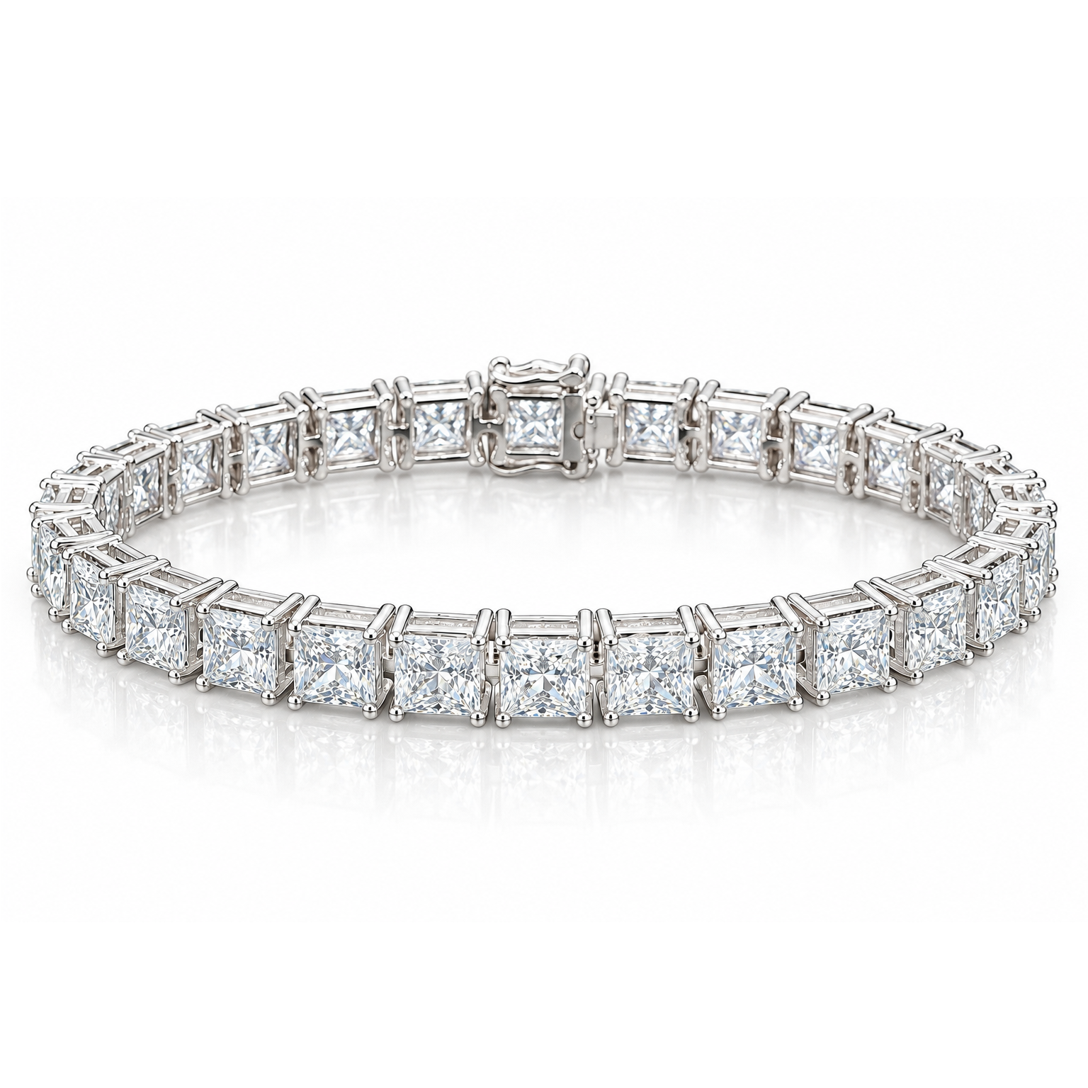 28.50 Carat D-E/VS Lab Grown Princess Diamond Tennis Bracelet Platinum Ready To Ship