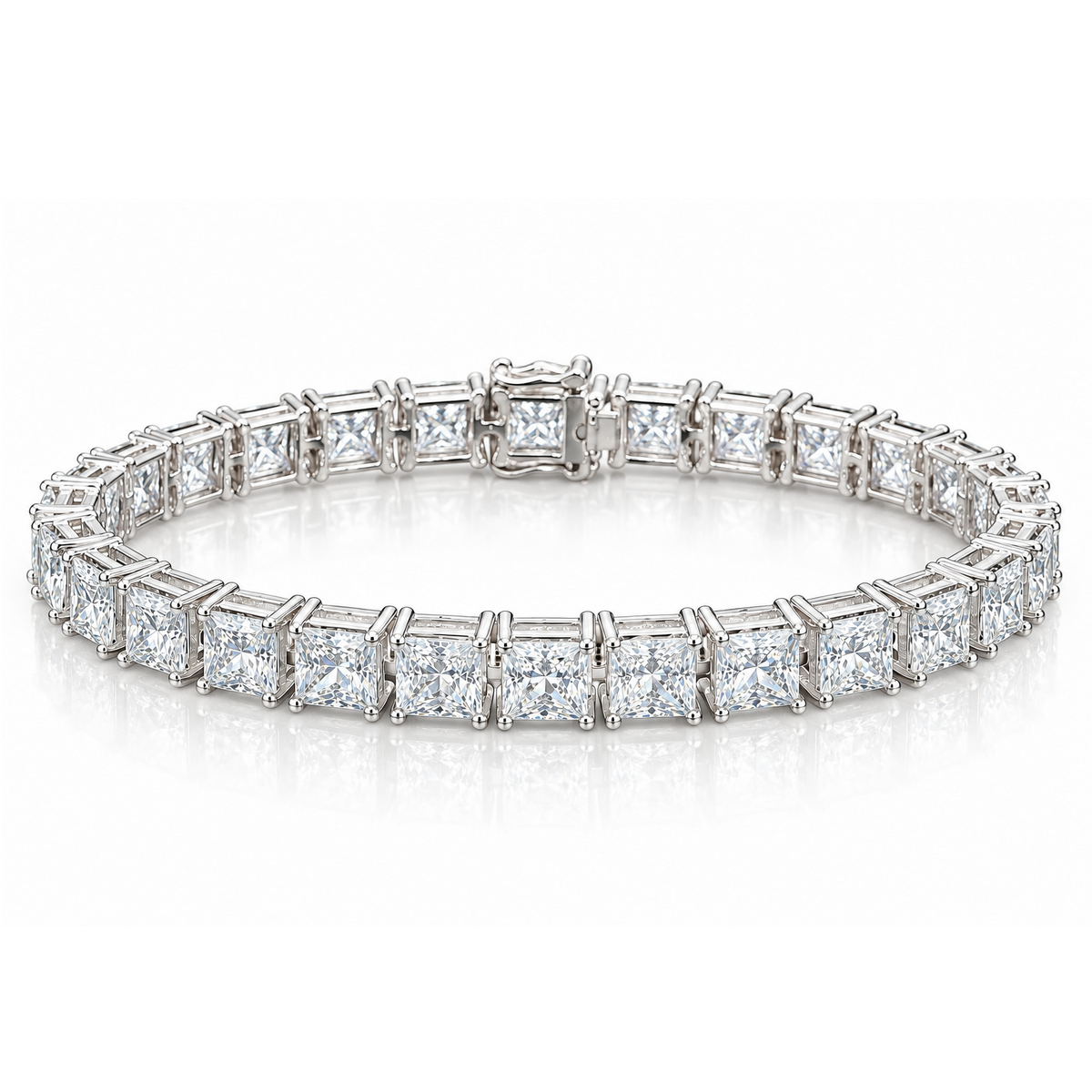 28.50 Carat D-E/VS Lab Grown Princess Diamond Tennis Bracelet Platinum Ready To Ship