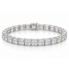 28.50 Carat D-E/VS Lab Grown Princess Diamond Tennis Bracelet Platinum Ready To Ship