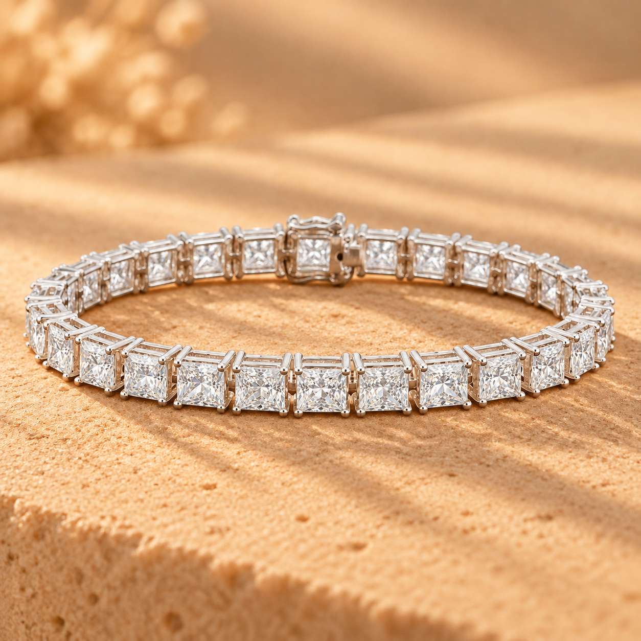 28.50 Carat D-E/VS Lab Grown Princess Diamond Tennis Bracelet Platinum Ready To Ship