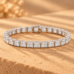 28.50 Carat D-E/VS Lab Grown Princess Diamond Tennis Bracelet Platinum Ready To Ship