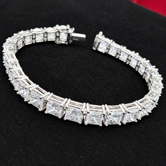 28.50 Carat D-E/VS Lab Grown Princess Diamond Tennis Bracelet Platinum Ready To Ship