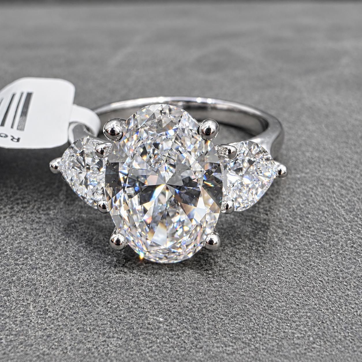 IGI 4.35Ct E/VS Lab Grown Oval & Heart Diamond 3 Stone Ring Platinum Ready To Ship