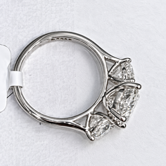 IGI 4.35Ct E/VS Lab Grown Oval & Heart Diamond 3 Stone Ring Platinum Ready To Ship