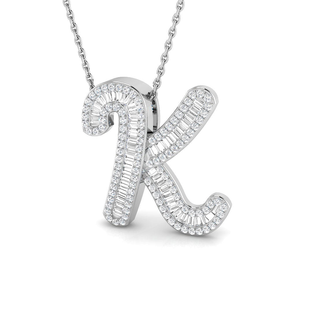 Diamond Script Initial Pendant with Baguette and Round Diamonds