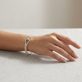 Premium Platinum Natural Round Cut Diamond Knot Design Fancy Bangle with Hinged Lock