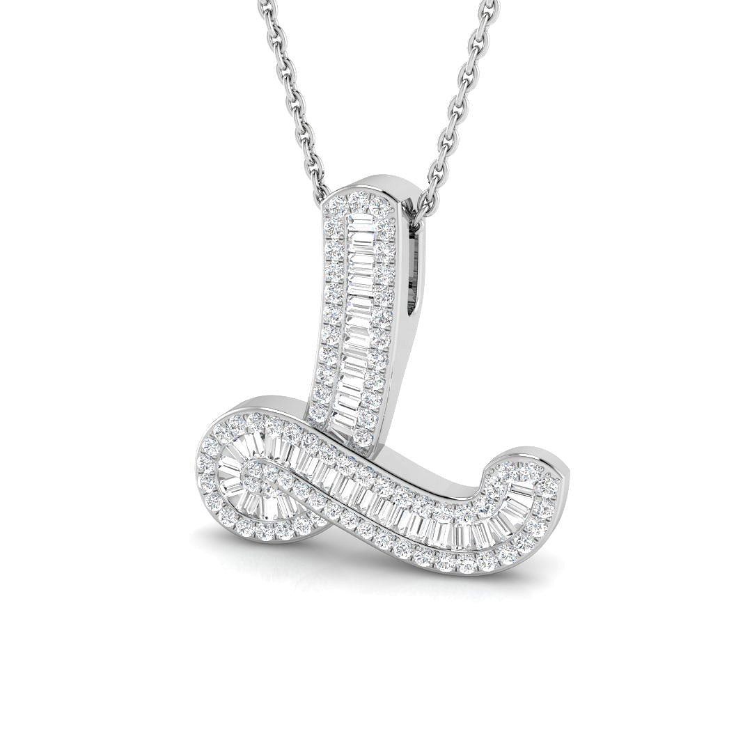 Diamond Script Initial Pendant with Baguette and Round Diamonds