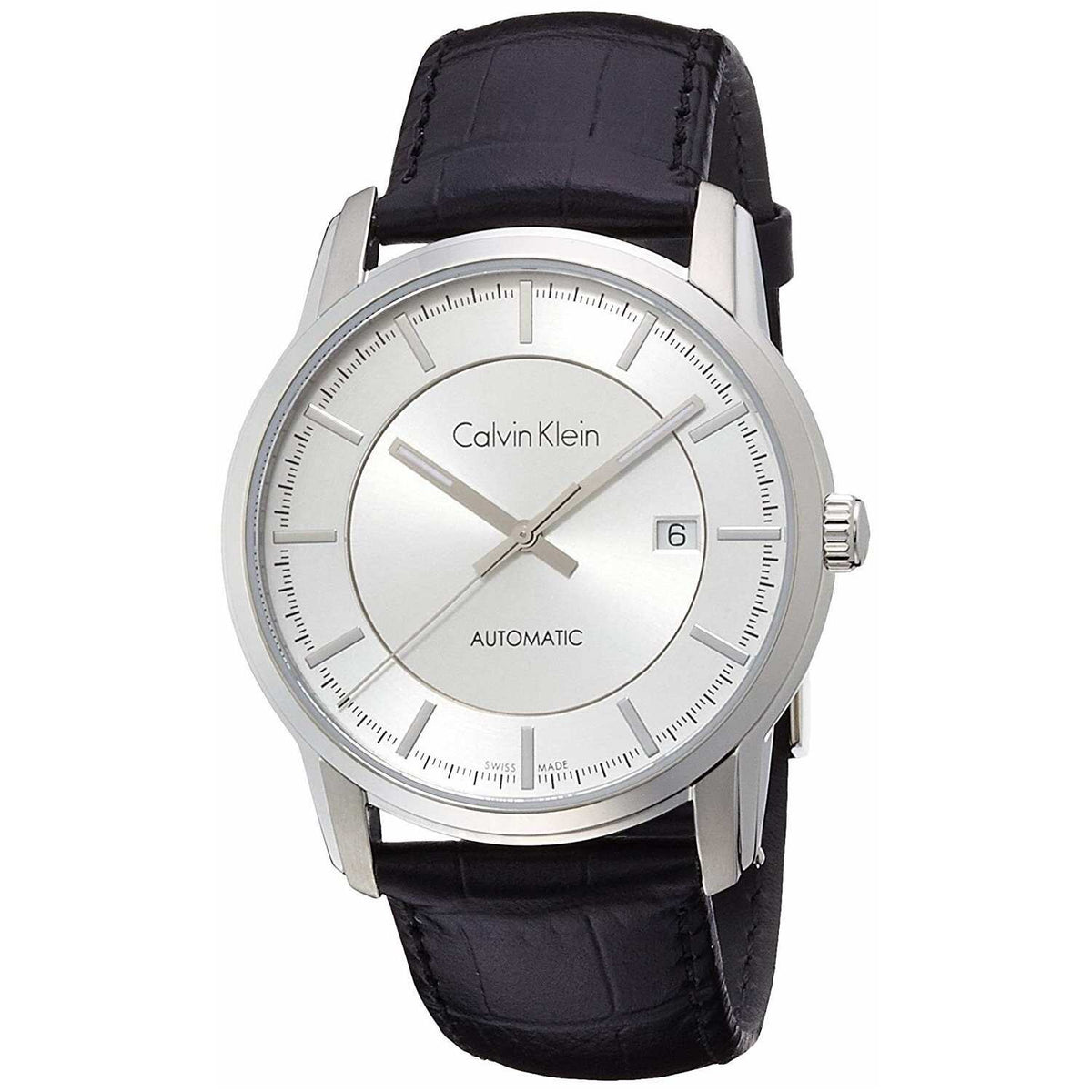 CK Calvin Klein Infinity men's automatic watch with silver dial.