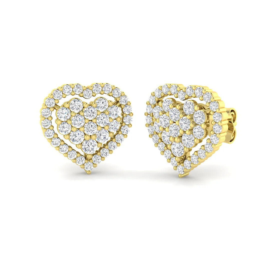 Lab-Grown Diamond Cluster Earring in White Gold in 9k Yellow Gold