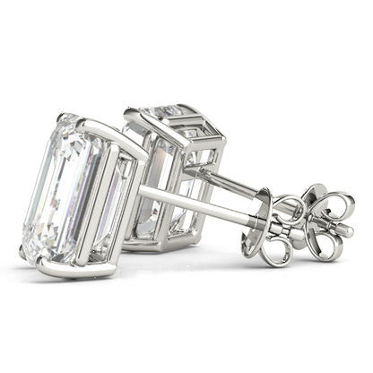 Lab-Grown Emerald Cut Diamond Stud Earrings For Women