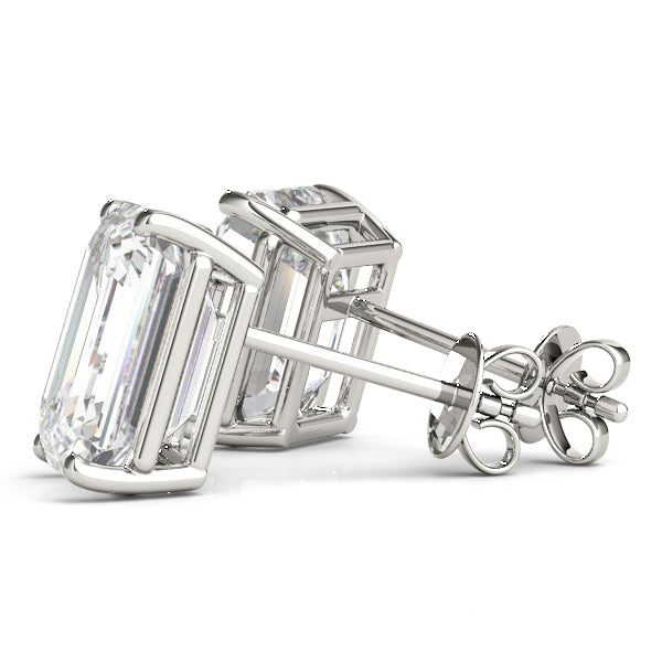 Lab-Grown Emerald Cut Diamond Stud Earrings For Women