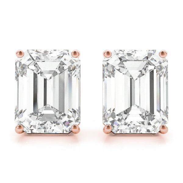 Lab-Grown Emerald Cut Diamond Stud Earrings In Rose Gold