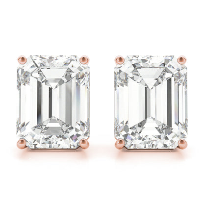 Lab-Grown Emerald Cut Diamond Stud Earrings In Rose Gold