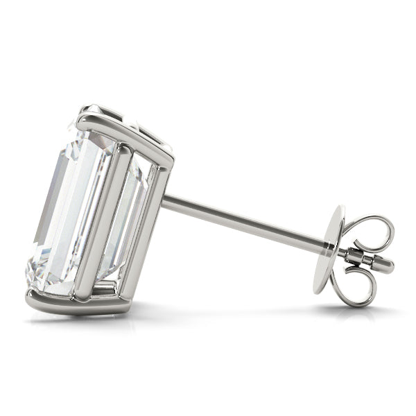 Lab-Grown Emerald Cut Diamond Stud Earrings In White Gold