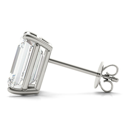 Lab-Grown Emerald Cut Diamond Stud Earrings In White Gold