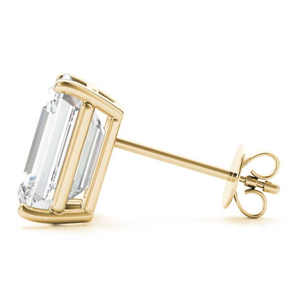 Lab-Grown Emerald Cut Diamond Stud Earrings In Yellow Gold