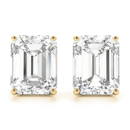 Lab-Grown Emerald Cut Diamond Stud Earrings In Yellow Gold For Women