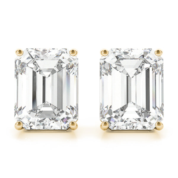Lab-Grown Emerald Cut Diamond Stud Earrings In Yellow Gold For Women