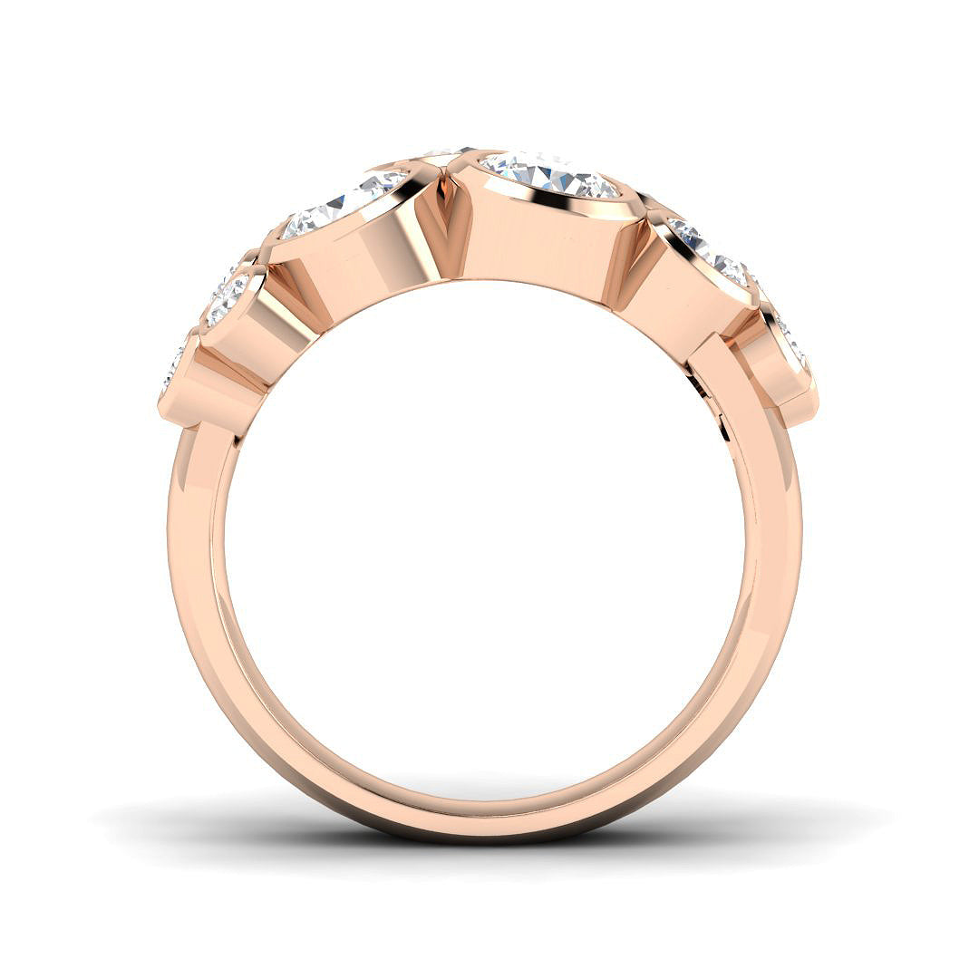 Lab-Grown Round Cut  Diamond Bezel Set Bubble Ring In RoseGold