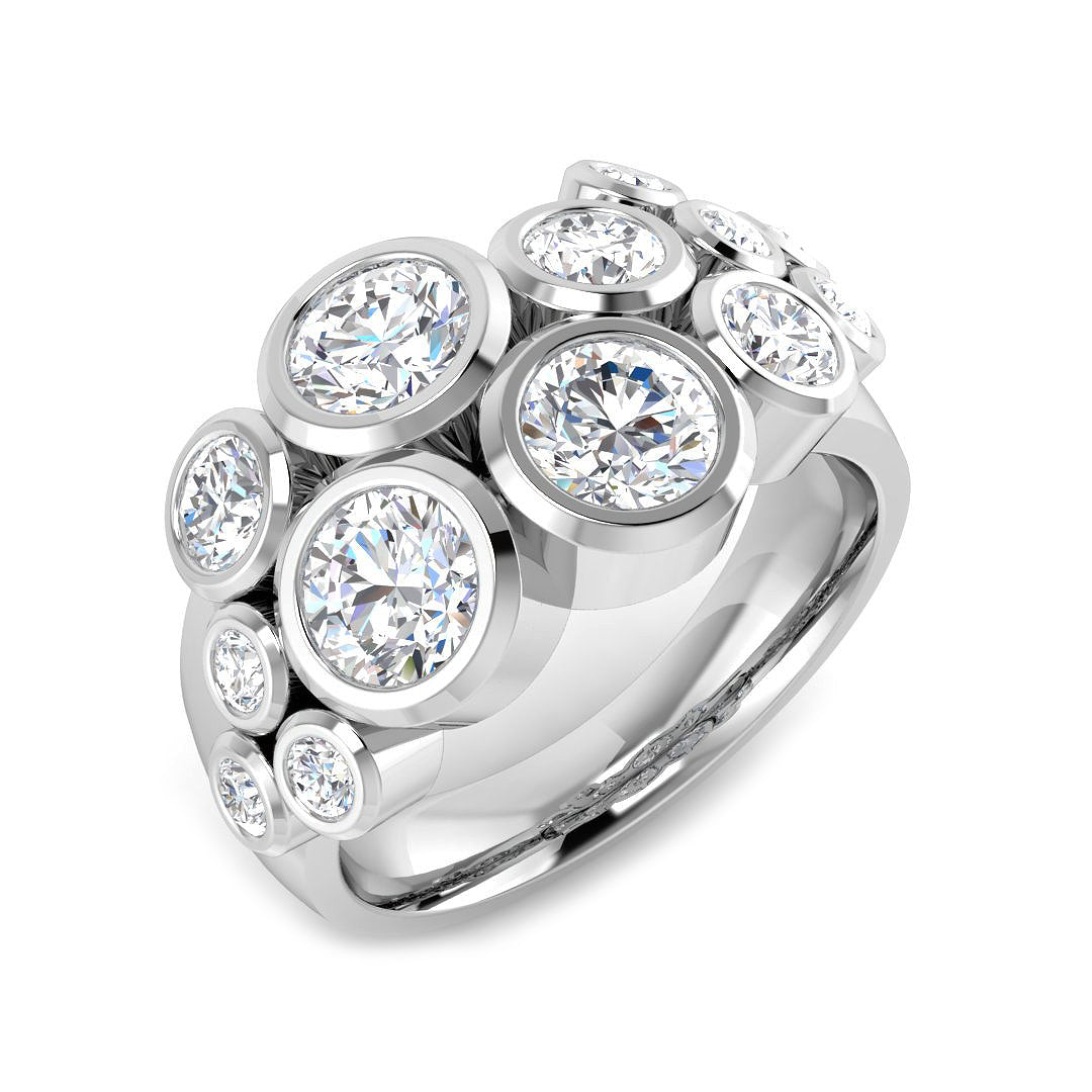 Lab-Grown Round Cut 2.50 CT Diamond Bezel Set Bubble Ring In White Gold