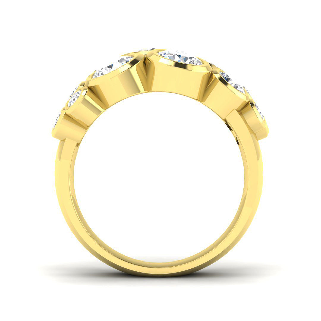 Lab-Grown Round Cut  Diamond Bezel Set Bubble Ring Yellow Gold