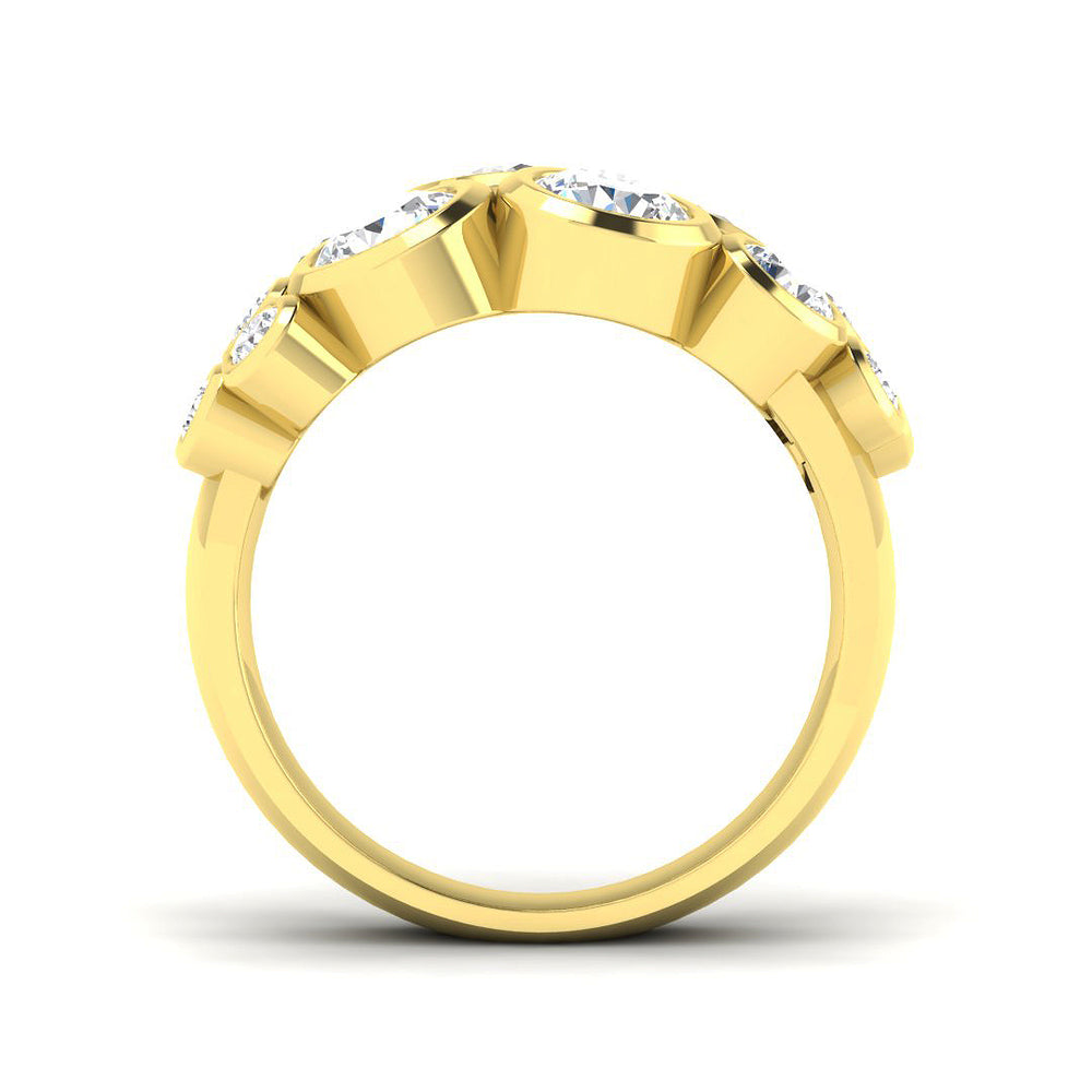 Lab-Grown Round Cut  Diamond Bezel Set Bubble Ring Yellow Gold