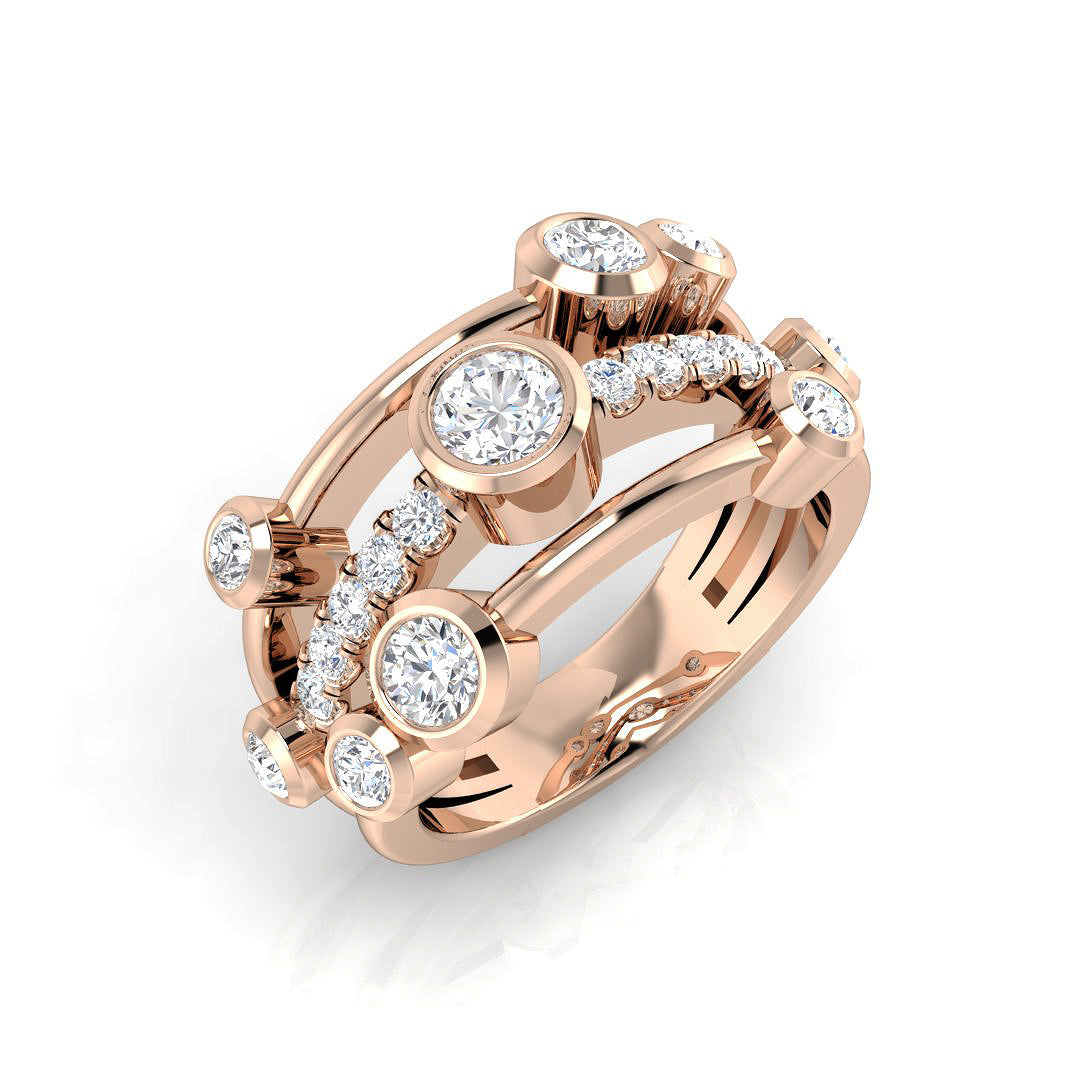 Lab-Grown Round Cut Diamond Bubble Ring In Platinum In Rose Gold