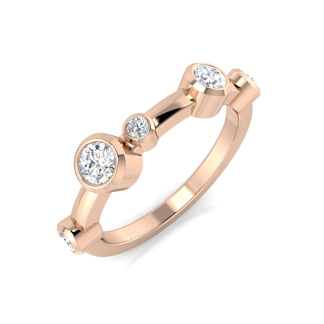 Lab-Grown Round Cut Diamond Rubover Set Bubble Ring Rose Gold