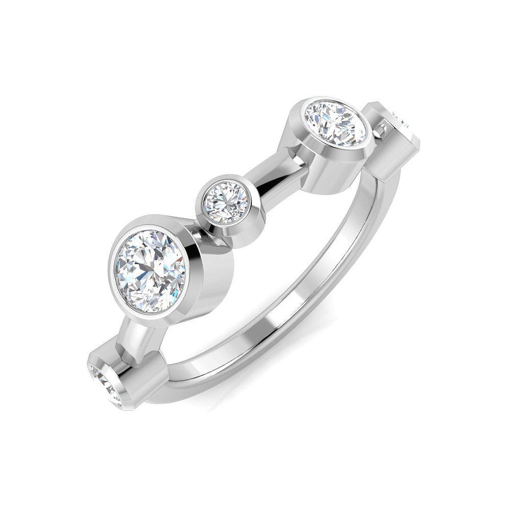 Lab-Grown Round Cut Diamond Rubover Set Bubble Ring White Gold 