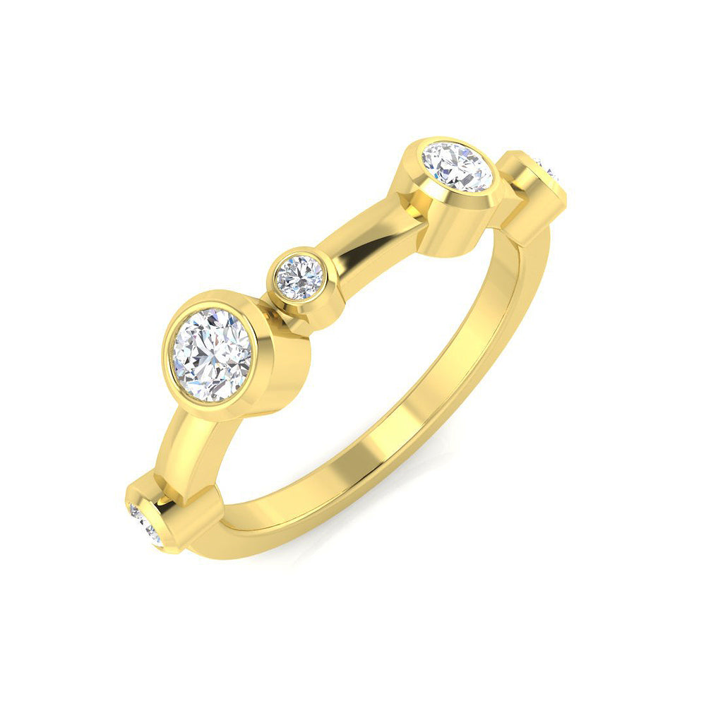 Lab-Grown Round Cut Diamond Rubover Set Bubble Ring Yellow Gold