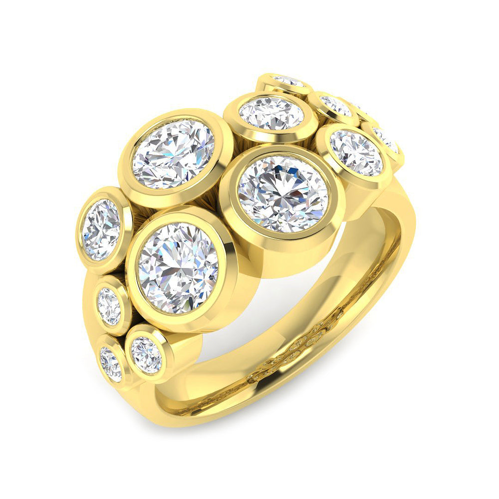 Lab-Grown Round Cut  Diamond Bezel Set Bubble Ring Yellow Gold