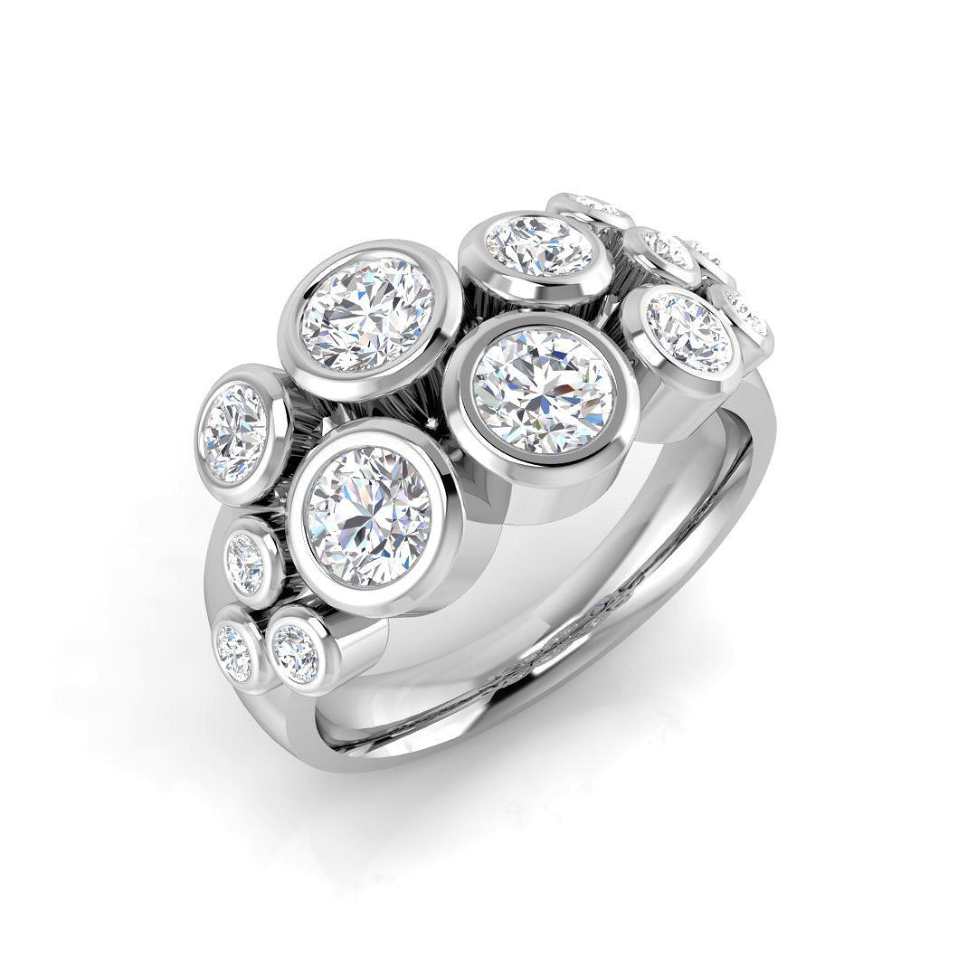 Lab-Grown Round  Diamond Bezel Set Bubble Ring  white Gold