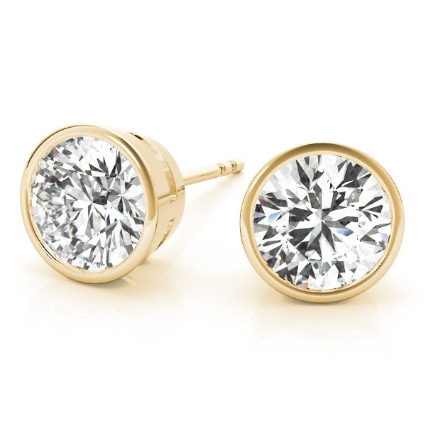 Lab-Grown Round Diamond Stud Earrings In Yellow Gold