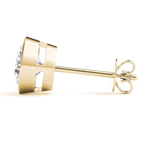 Lab-Grown Round Diamond Stud Earrings In Yellow Gold For Women