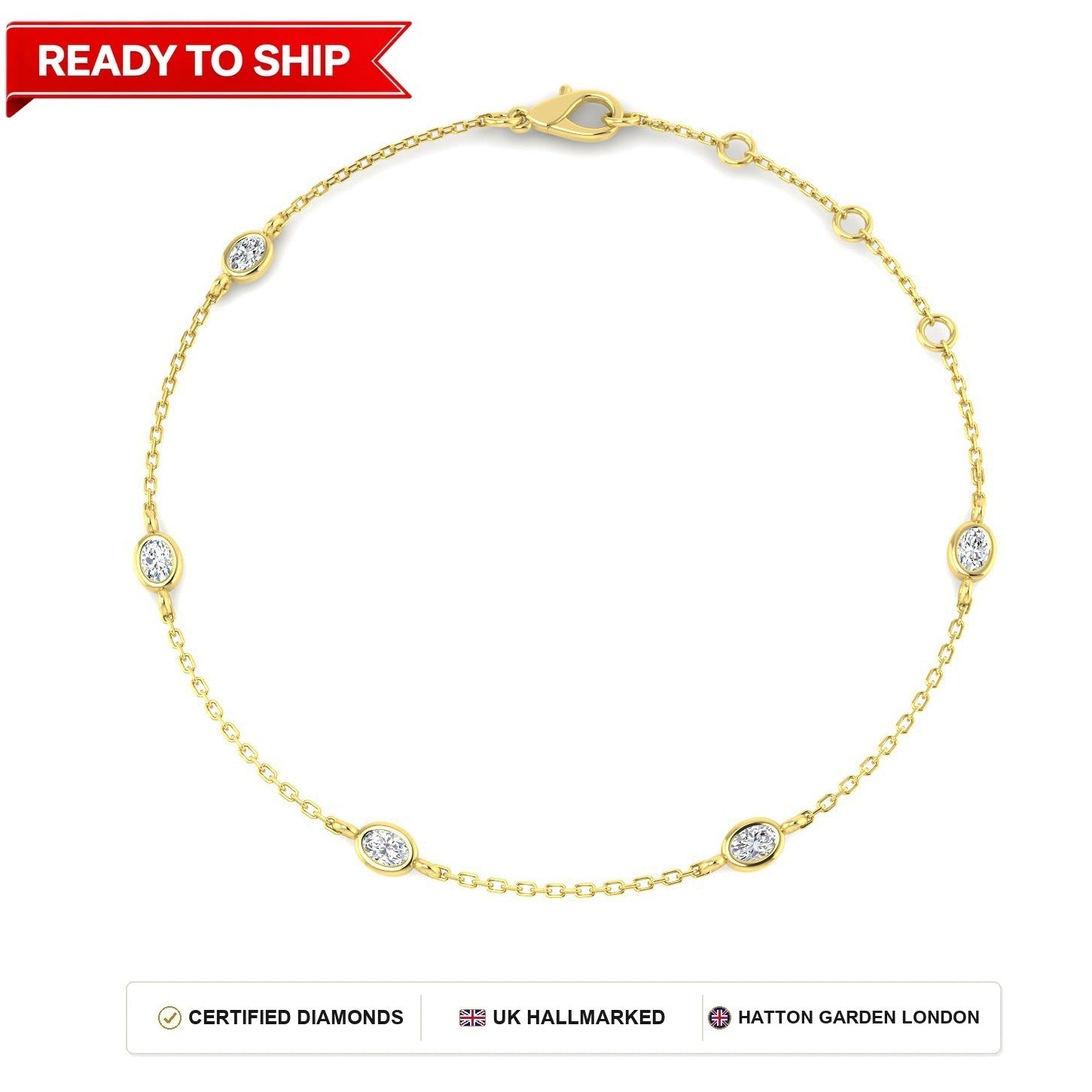 0.3 Carat D-E/VS Lab Grown Oval Diamond Everyday Bracelet 9k Yellow Gold Ready To Ship