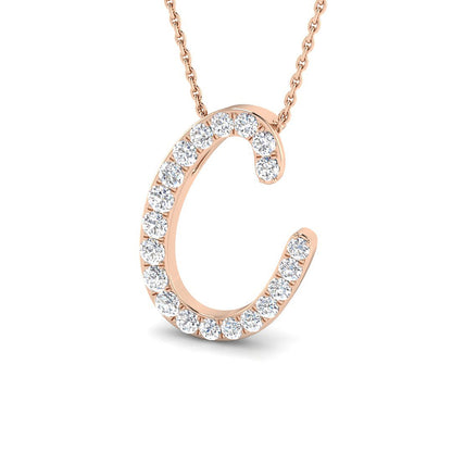Diamond Script Initial "C" Pendant Necklace Rose Gold