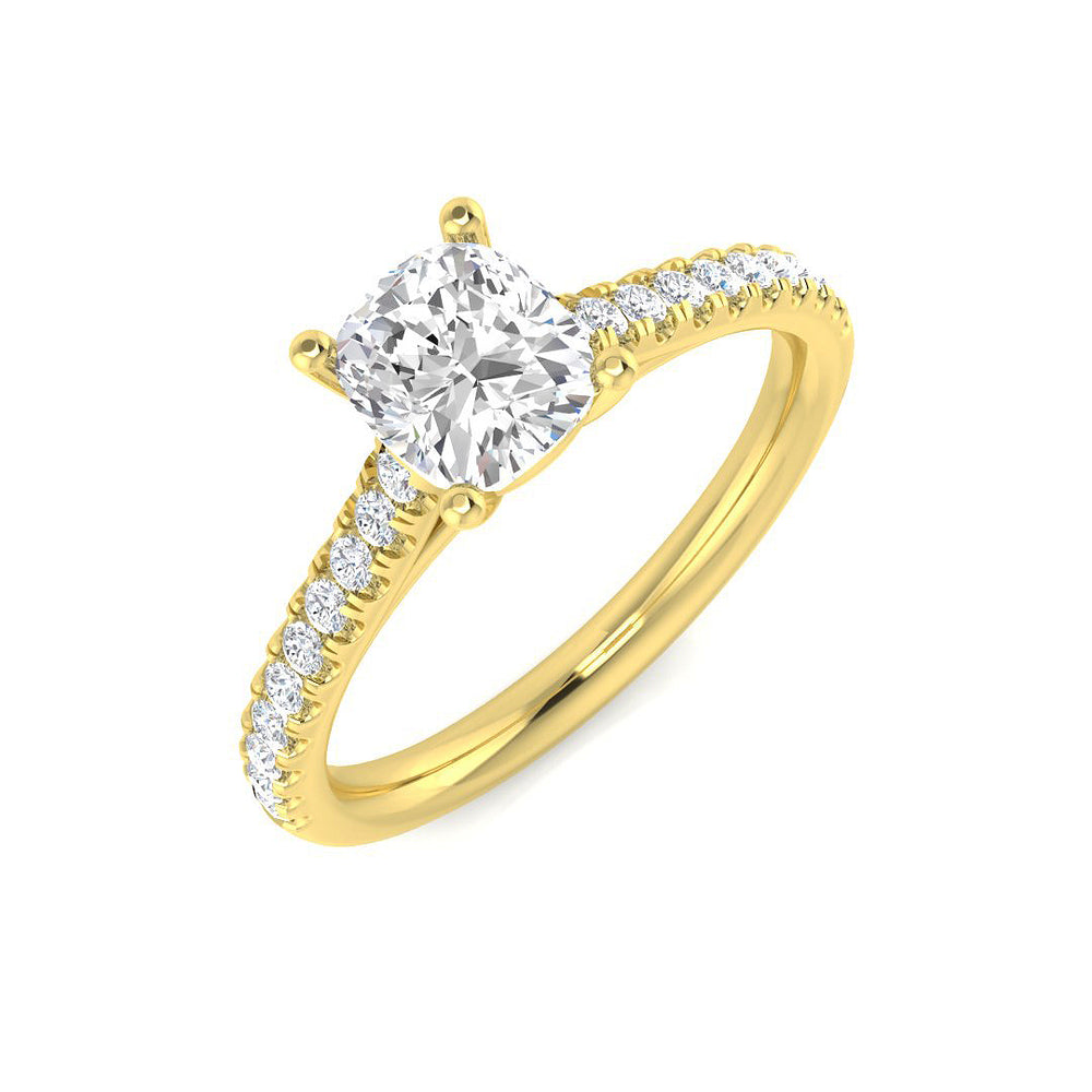  Lab Grown Cushion & Round Cut 4-Prong Diamond Pavé Engagement Ring