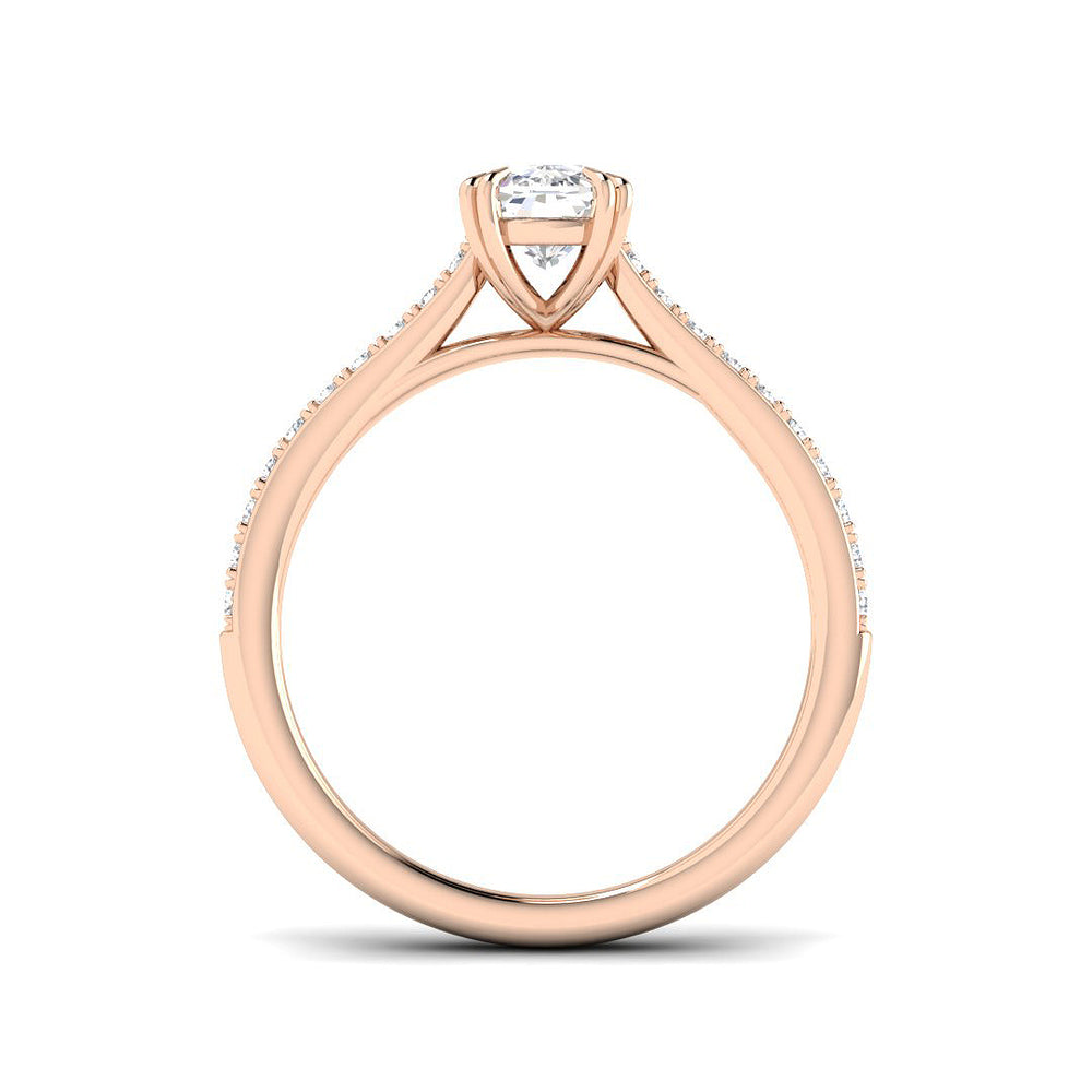  Lab Grown Cushion & Round Diamond Pavé Band Solitaire Engagement Ring 