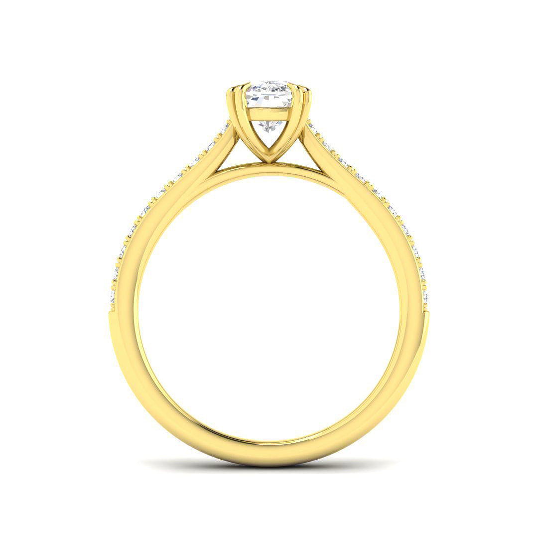  Lab Grown Cushion & Round Diamond Pavé Band Solitaire Engagement Ring In Yellow Gold