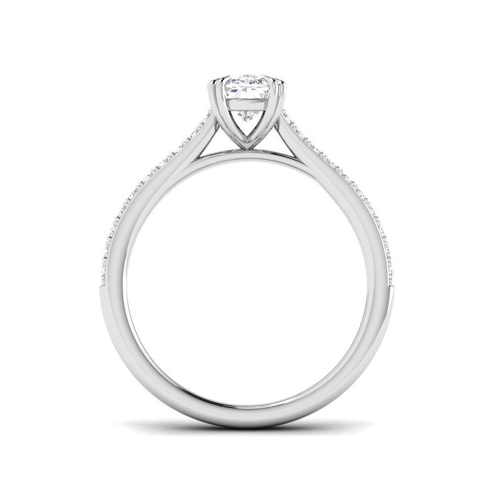  Lab Grown Cushion & Round Diamond Pavé Band Solitaire Engagement Ring