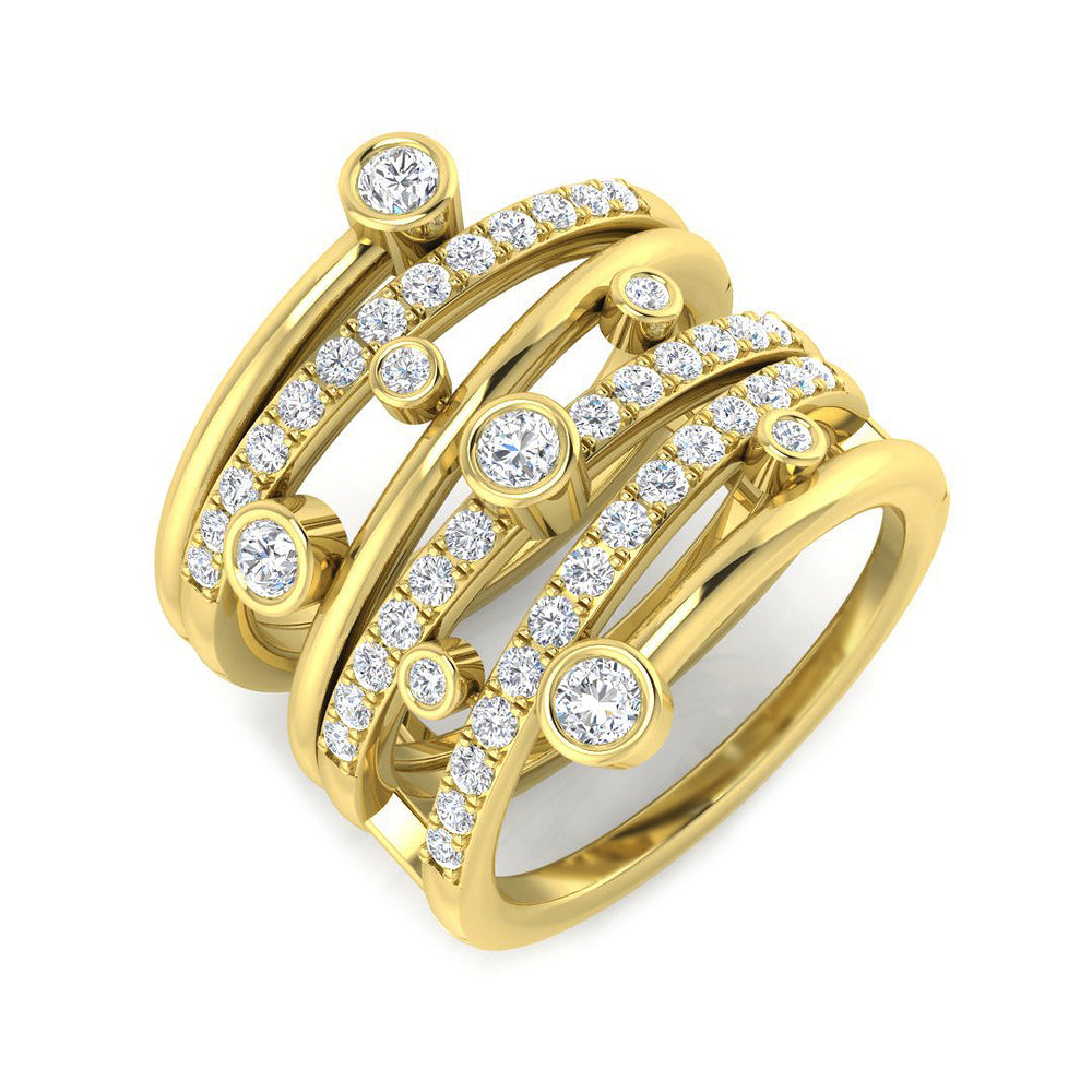 Lab Grown Diamond Crossover Bubble Ring Yellow Gold