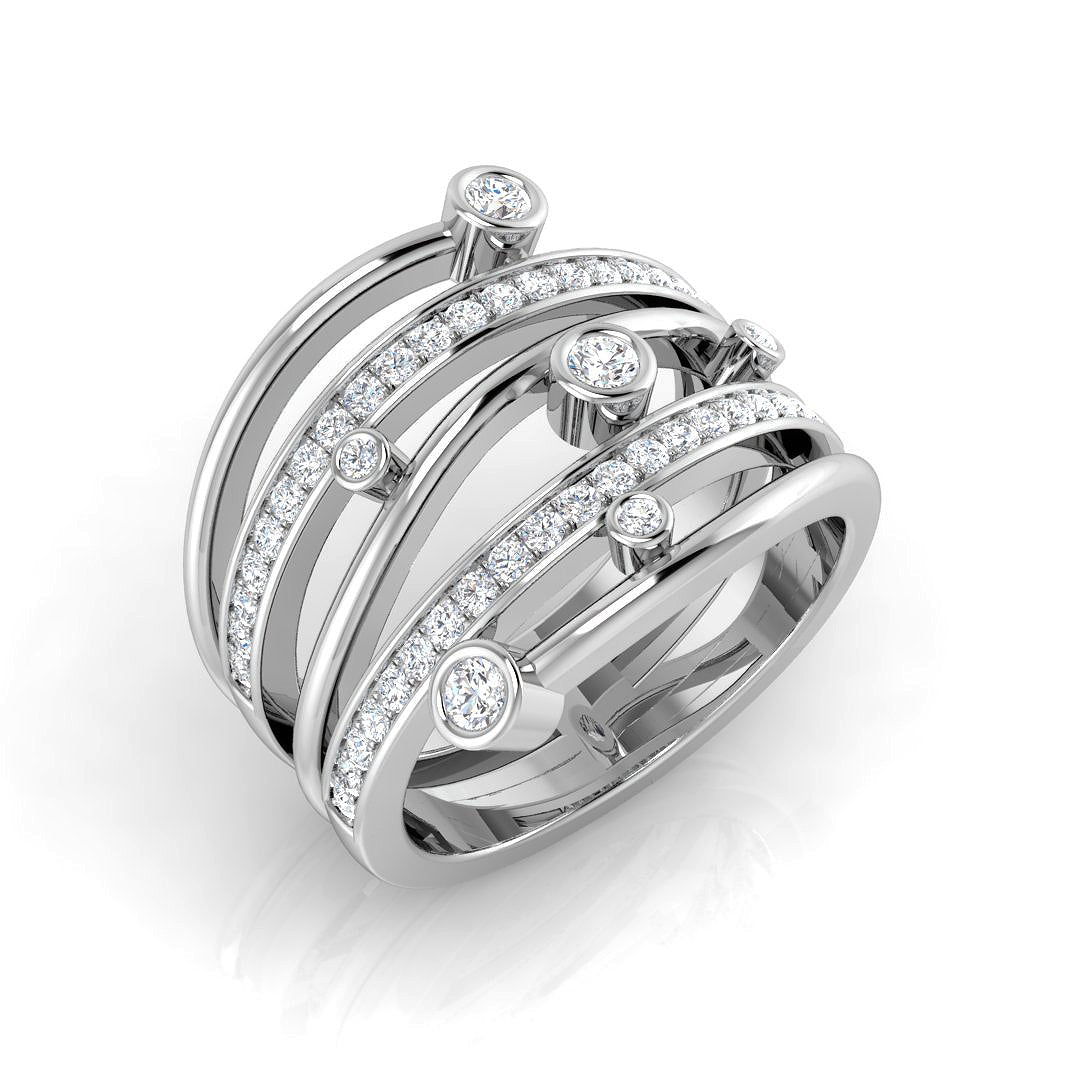 Lab Grown Diamond Multi-Row Bubble Ring – Bezel Set Statement Design in white Gold