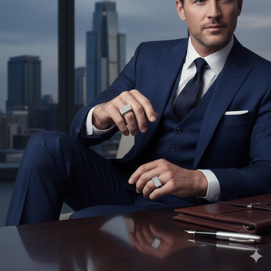 Lab Grown Diamond Ring for Men UK with premium rectangular setting