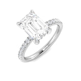  Lab Grown Emerald & Round Cut Prong Set Diamond Engagement Ring