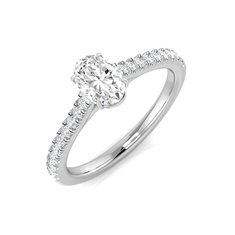  Lab Grown Oval Diamond Pavé Set Classic Solitaire Ring