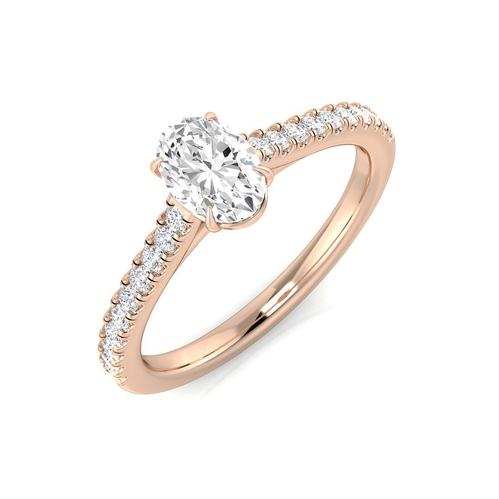 Lab Grown Oval Diamond Pavé Set Classic Solitaire Ring