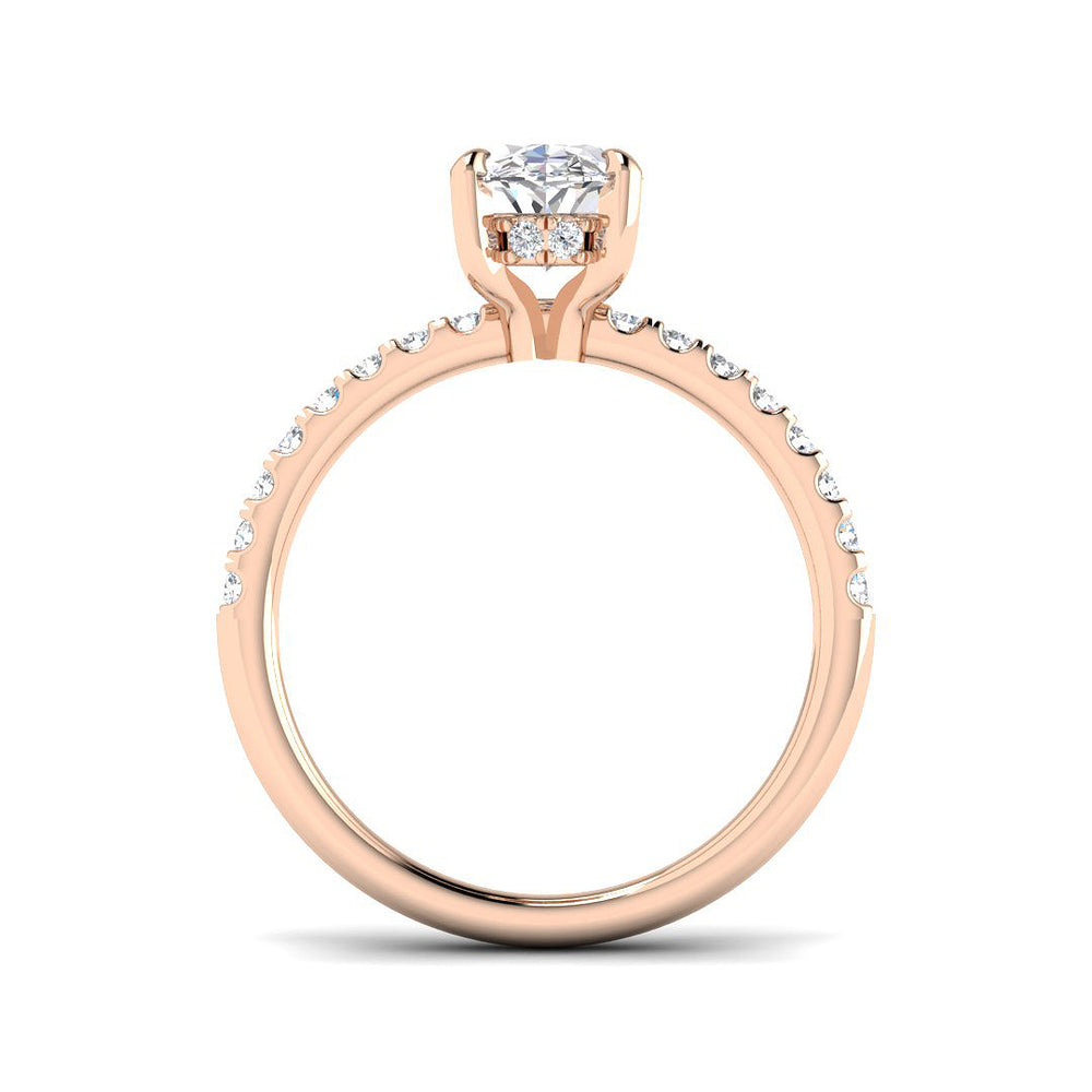 Lab Grown Oval Diamond Pavé Shoulder Solitaire Engagement Ring In Rose Gold