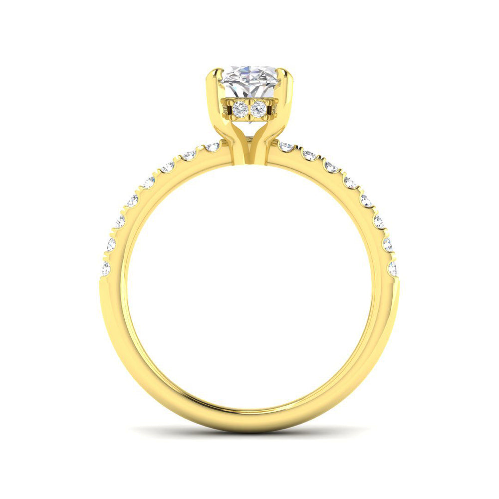 Lab Grown Oval Diamond Pavé Shoulder Solitaire Engagement Ring In Yellow Gold